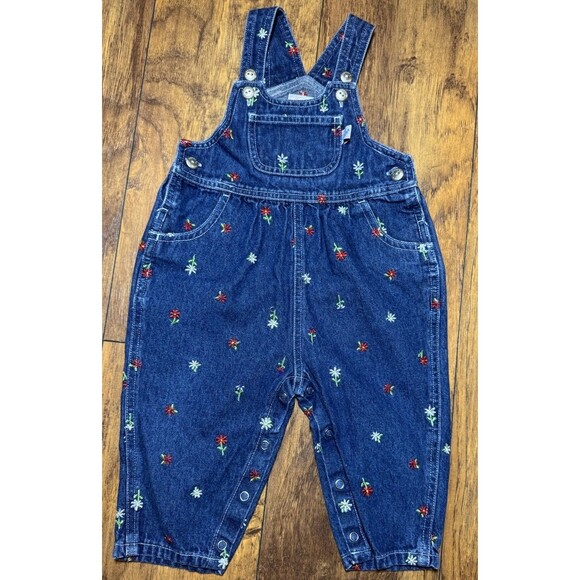 Vintage Carter’s Embroidered Flower Denim Overalls 12-18M Y2K 90s Baby Girl - Picture 2 of 10